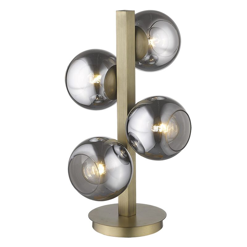 Hivvago 24" Brass Metal Four Light Novelty Table Lamp With Silver Metallic Globe Shades