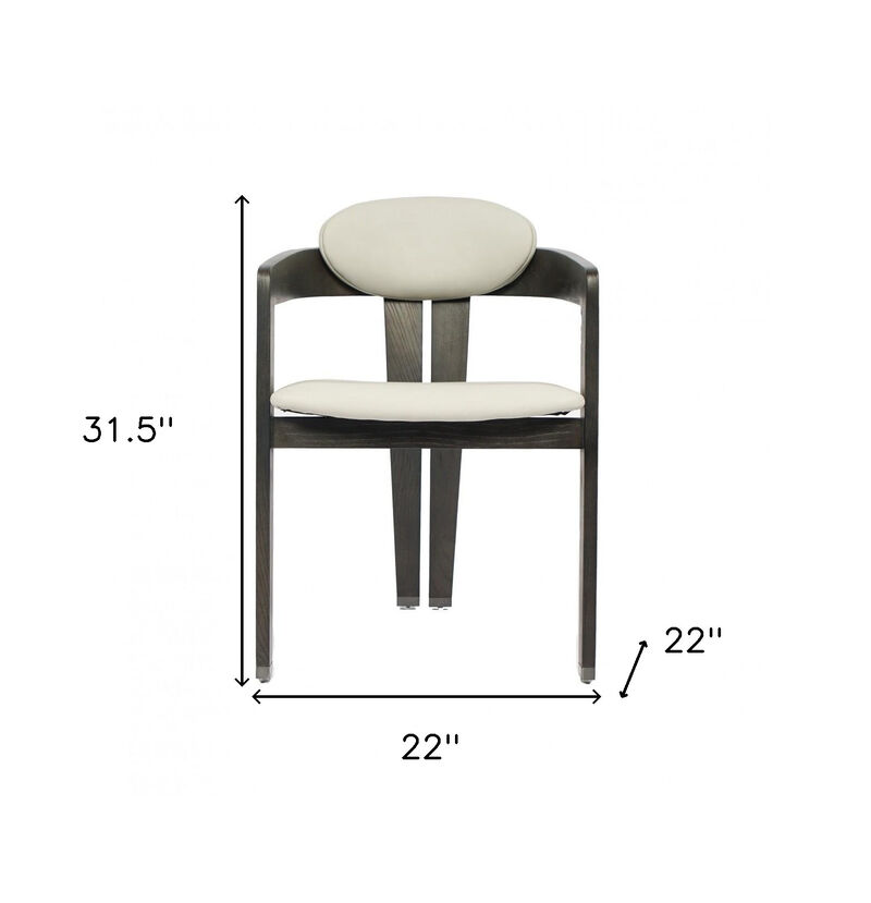 HomeRoots Light Gray And Dark Gray Upholstered Faux Leather Open Back Dining Arm Chair image number 4
