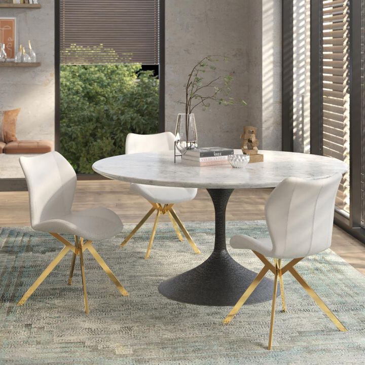 Dining Chair W/ White Seat And Gold Legs, Set Of 4