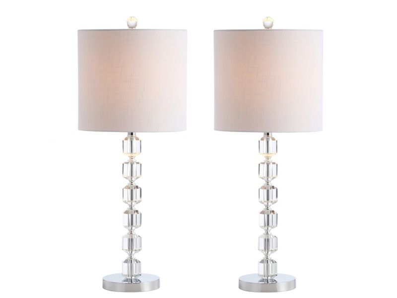Cary 27.5" Modern Stacked Crystal/Metal LED Table Lamp, Chrome/Clear image number 1