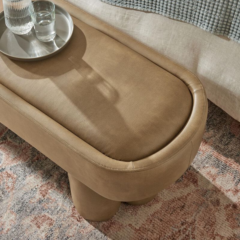 Modway Mossi 52-Inch Modern Oval Vegan Leather Bench in Mushroom &ndash; Upholstered Accent Bench with Cylindrical Clover-Leg Base for Bedroom, Entryway, or Living Room image number 4