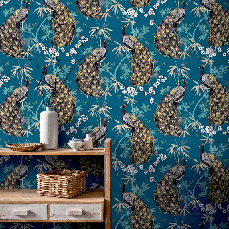 Takara Teal Opulent Peacock Wallpaper image number 3