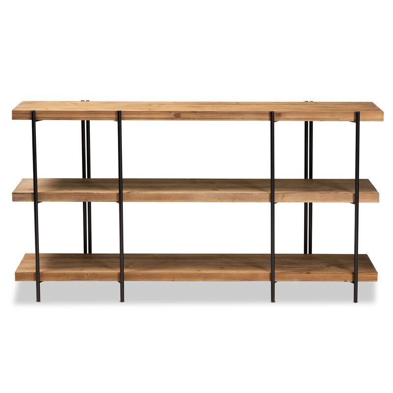 Baxton Studio Tarah Natural Brown Finished Wood And Black Finished Metal Console Table