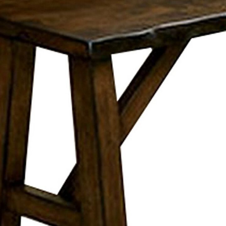 Naef 54 Inch Wood Dining Bench, Walnut Brown, Live Edges, Angled Legs  - Benzara