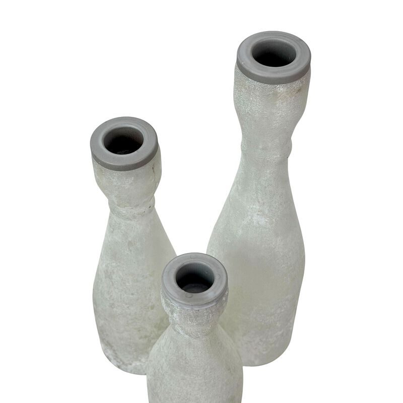 Set Of 3 Frosted Glass Taper Candle Holders 10 In Tallest Gray Rim image number 2