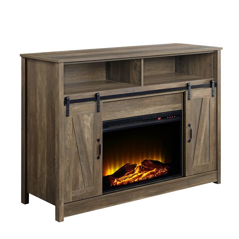 Rustic Oak Finish Fireplace with Shelf Storage image number 0