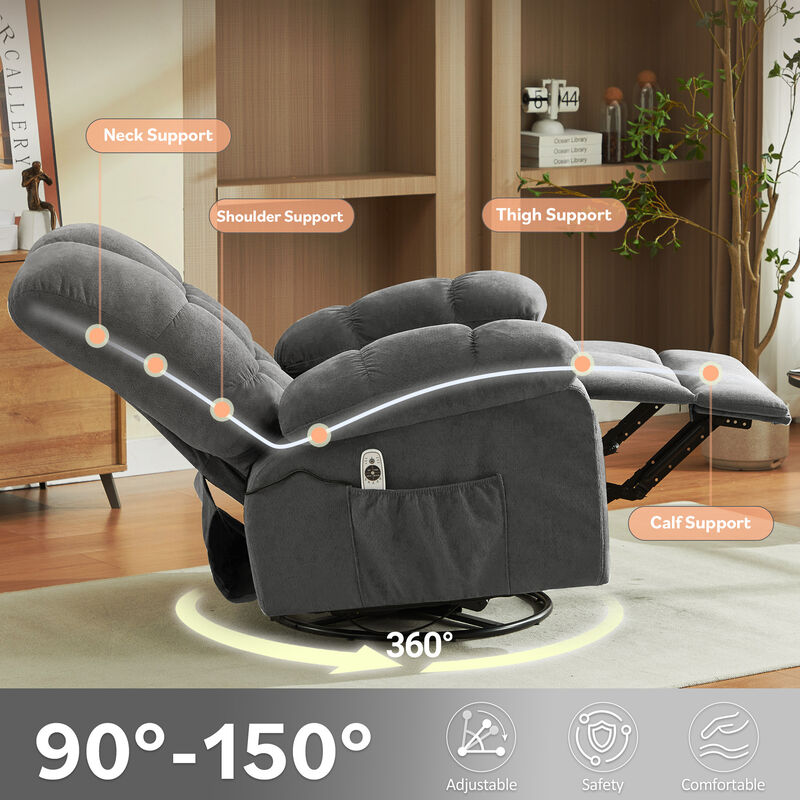 Swinging Recliner Massage Heated Sofa, With USB and 2 Cup Holders in Side Pockets