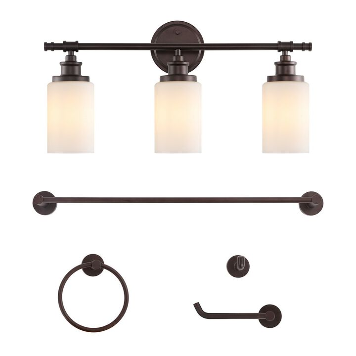 Egan 23.25" 3-Light Classic Cottage Vanity Light with Frosted Glass Shades and Bathroom Hardware Accessory 5-Piece Set