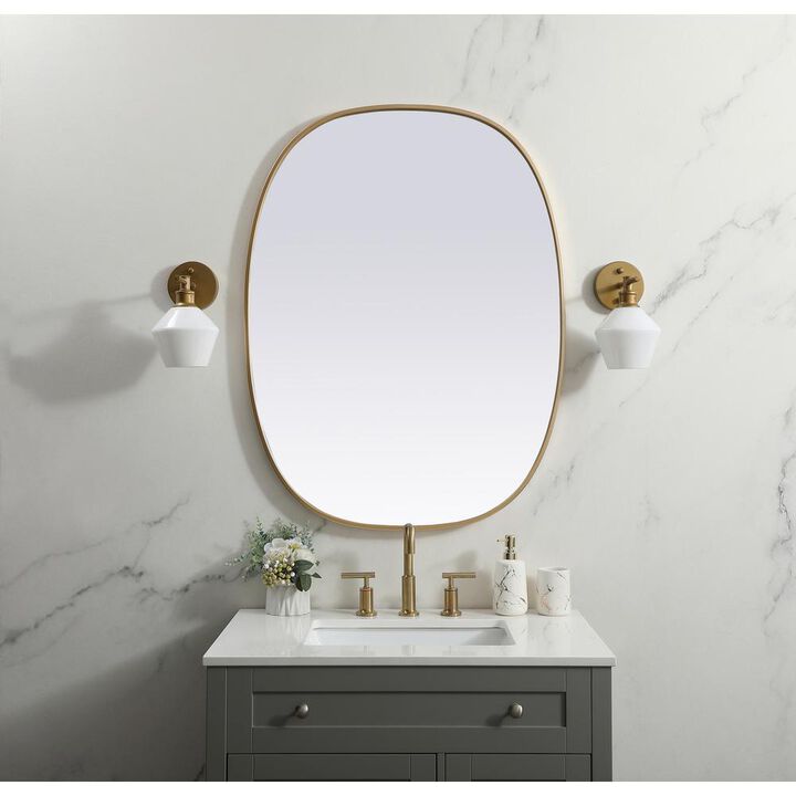 Elegant Decor Metal Frame Oval Mirror 30x40 Inch in Brass