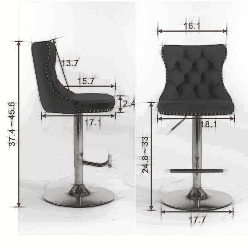 Streamdale Adjustable Swivel Velvet Bar Stools Set of 2 image number 8