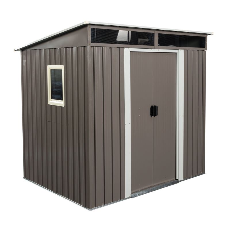 MONDAWE 6ft x 5ft Outdoor Metal Storage Shed With Window Transparent Plate