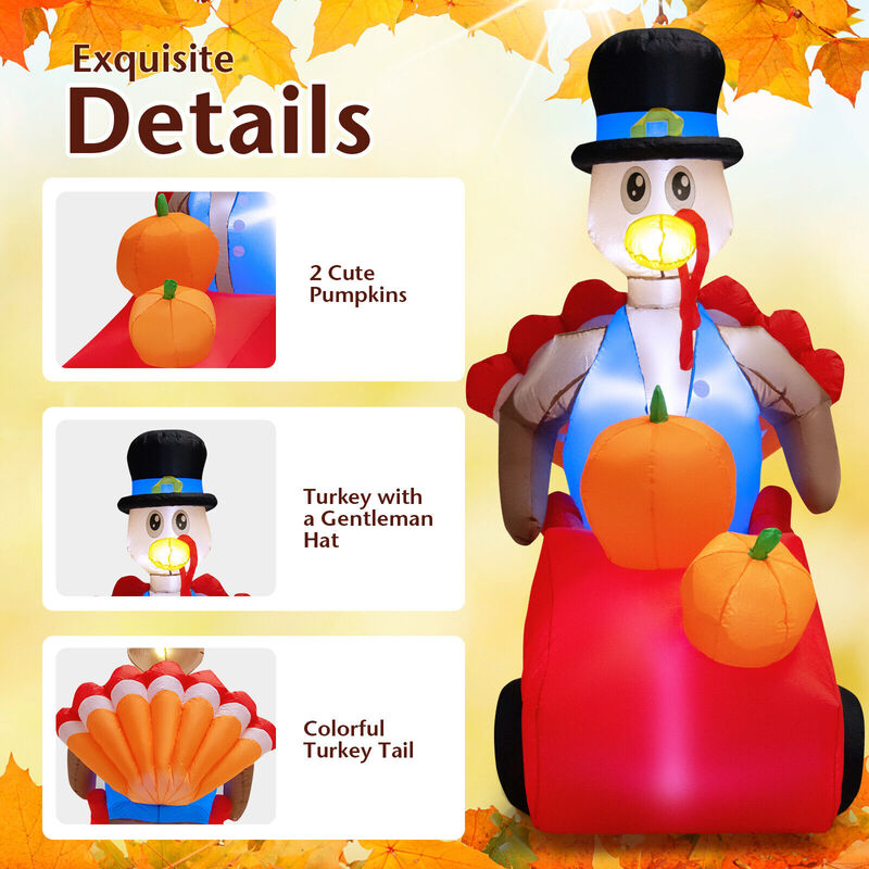6 Feet Thanksgiving Inflatable Turkey Pushing Pumpkin Cart