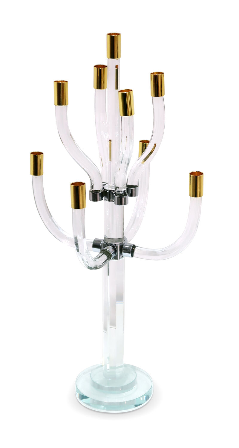 HomeRoots 23" Clear Gold And Silver Crystal Tabletop Candelabra Candle Holder image number 4