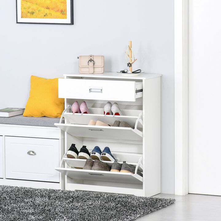 3-Drawer Shoe Cabinet Modern Storage Rack with 2 Flip Doors Adjustable Shelf Freestanding Organizer for Hallway Holds 16 Pairs Shoe White
