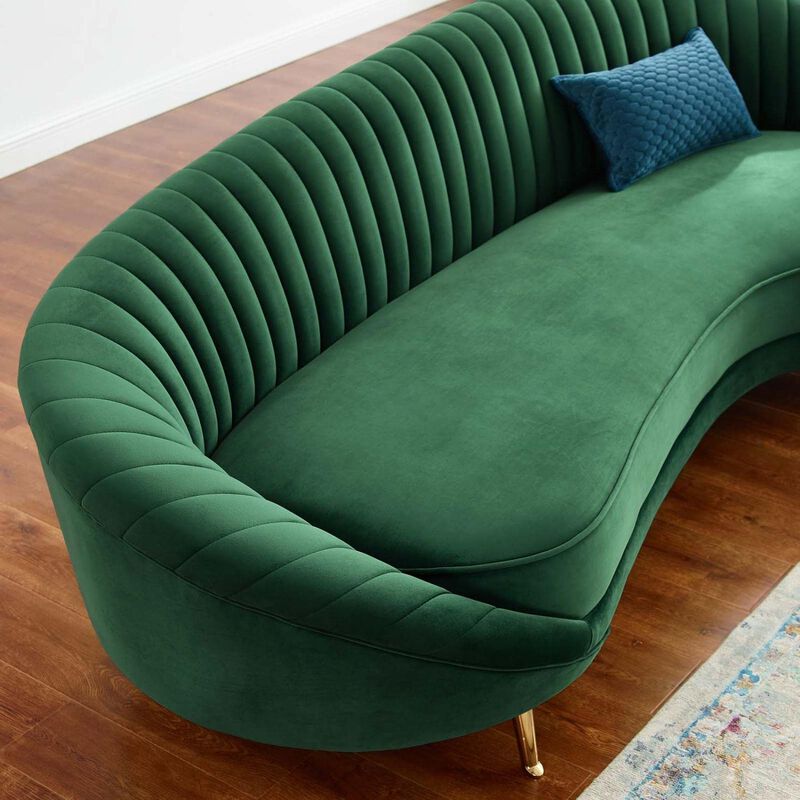 Modway Camber Channel Tufted Performance Velvet Sofa in Emerald