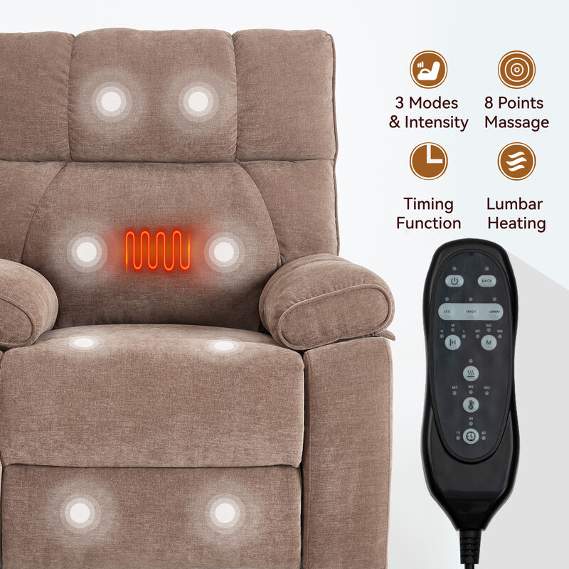 Heat Massage Recliners, Infinite Position Oversized Electric Power Lift Recliners with Hidden Cup Holders