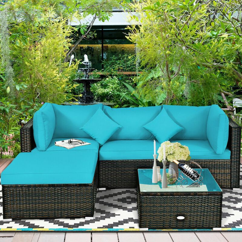 Mondawe 5 Pieces Outdoor Patio Rattan Furniture Set Sectional Conversation with Cushions