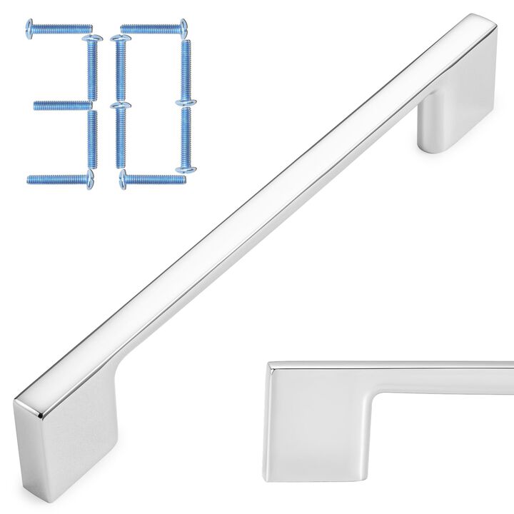 KOOFIZO 30-Pack Wide Foot Cabinet Bar Pull - Chrome Modern Solid Handle, 5 Inch/128mm Screw Spacing for Kitchen Cupboard Door, B