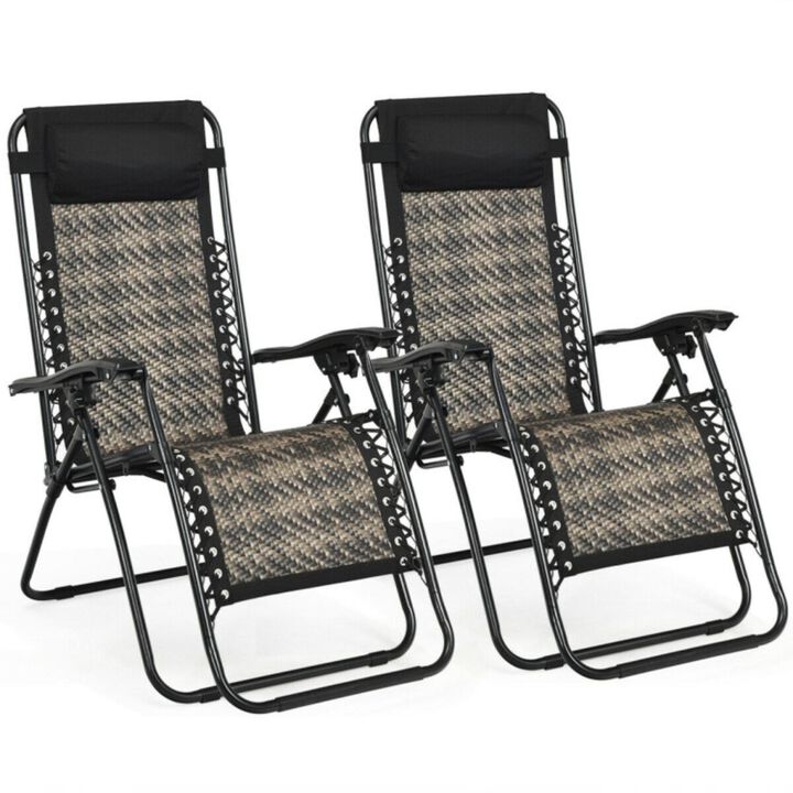 Hivvago 2 Pieces Folding Patio Rattan Zero Gravity Lounge Chair