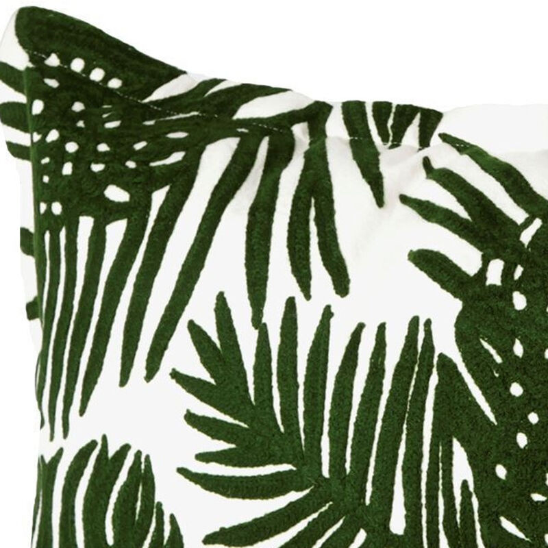 HomeRoots 13" X 21" Green And White Tropical Botanical Linen Throw Pillow Cover with Embroidery image number 2