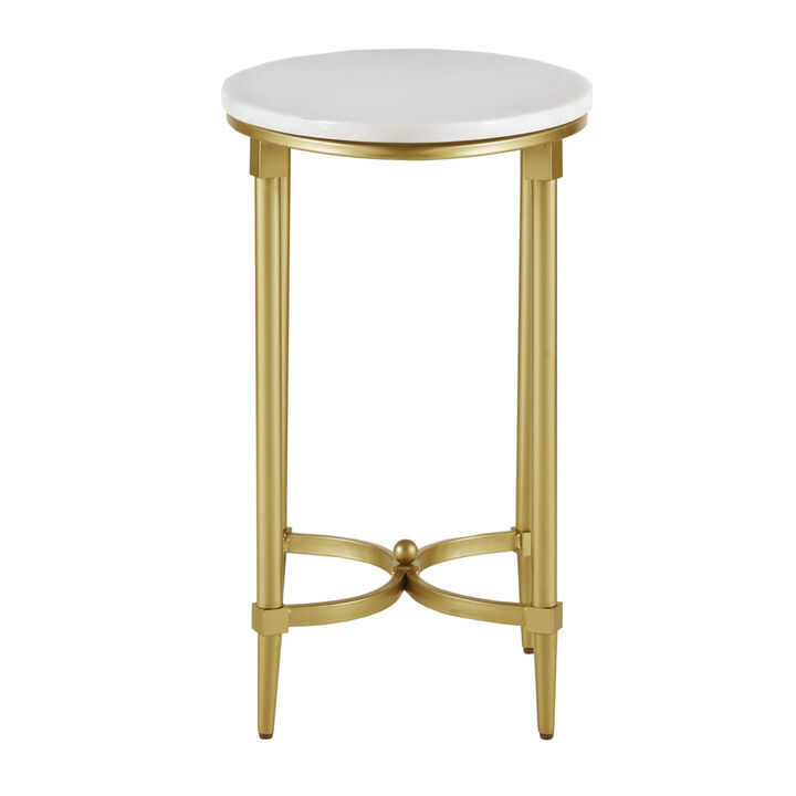 Gracie Mills Marlee White Marble and Gold Metal Oval End Table