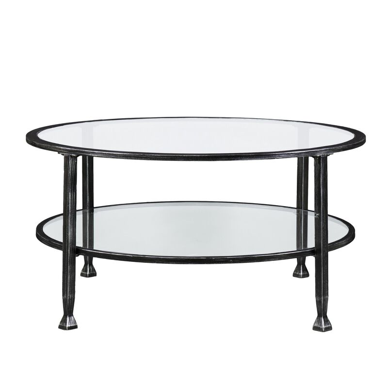 Homezia 36" Black Glass And Metal Round Coffee Table