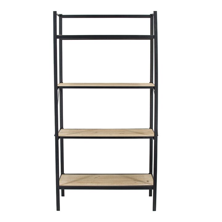 47 Inch Standing Bookshelf, Modern, 4 Tier, Fir Wood, Iron, Black, Brown-Benzara