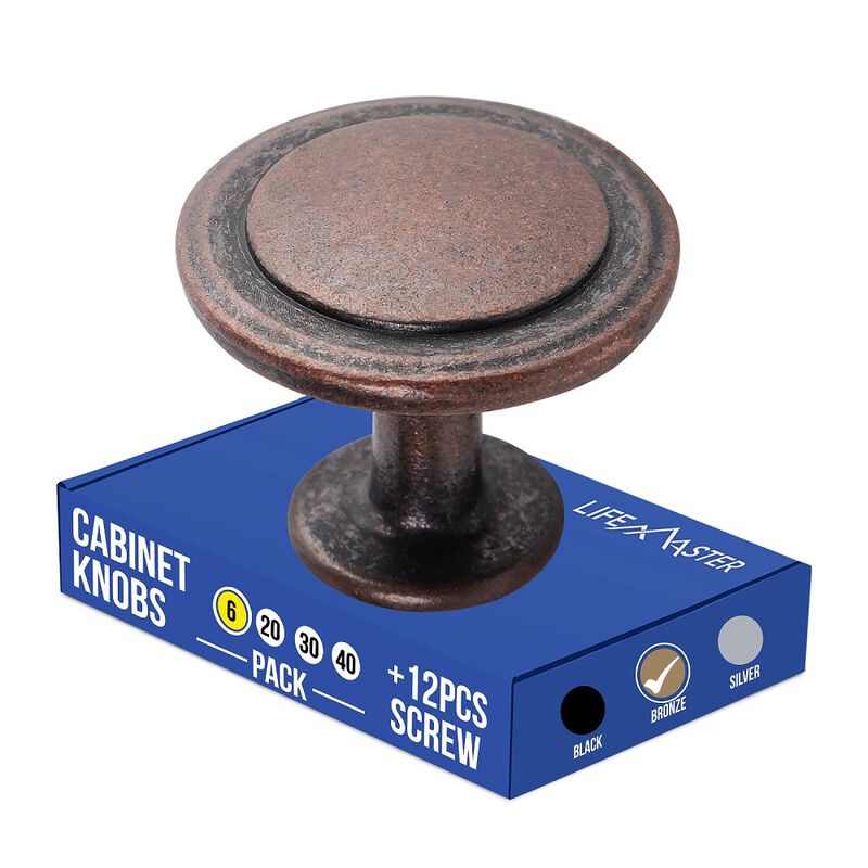 6pcs 1-1/4 inch Kitchen Cabinet Knobs - Rust-Proof Oil Rubbed Bronze Finish, Modern Zinc Alloy Drawer Pulls, Strong and Stylish Handles with Screws