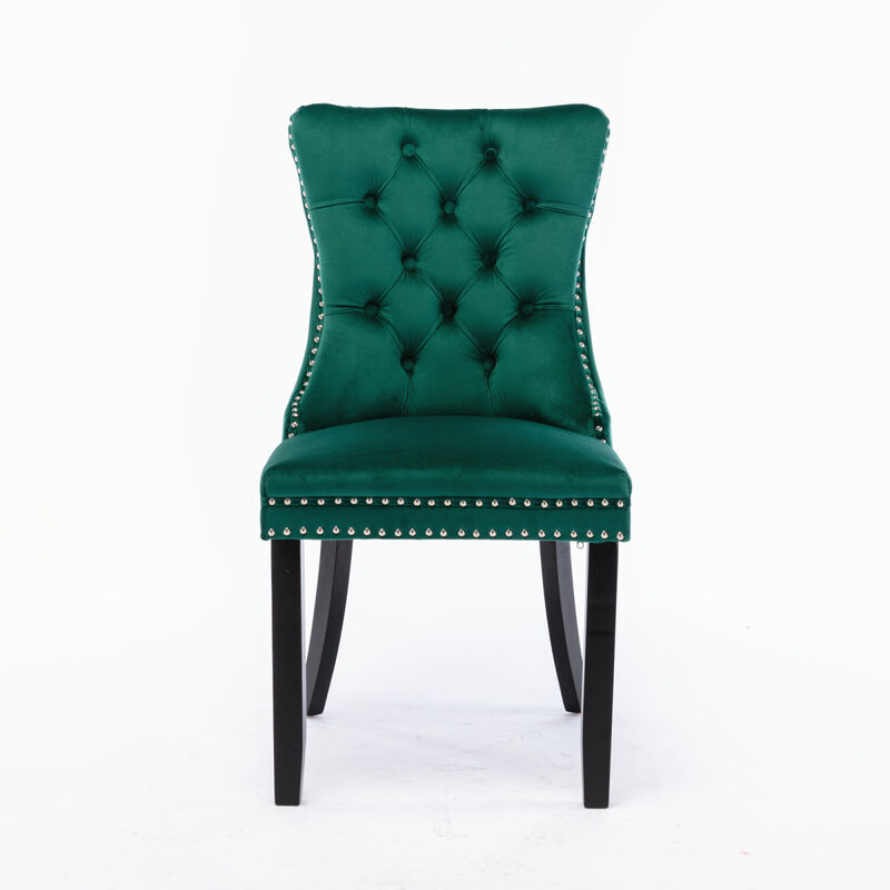 Modern, High-end Tufted Solid Wood Contemporary Velvet Upholstered Dining Chair with Wood Legs Nailhead Trim 2-Pcs Set, Green