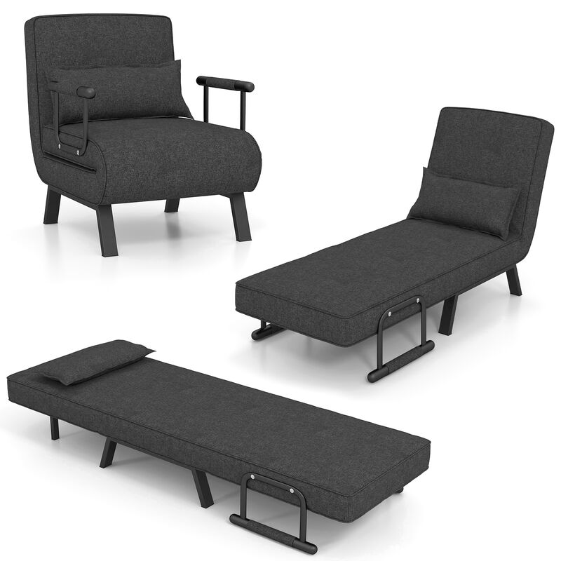 Convertible Folding Sleeper Lounge Chair with 6 Positions and Plush Pillow