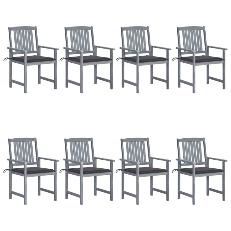 vidaXL Garden Chairs with Cushions 8 pcs Solid Acacia Wood Gray