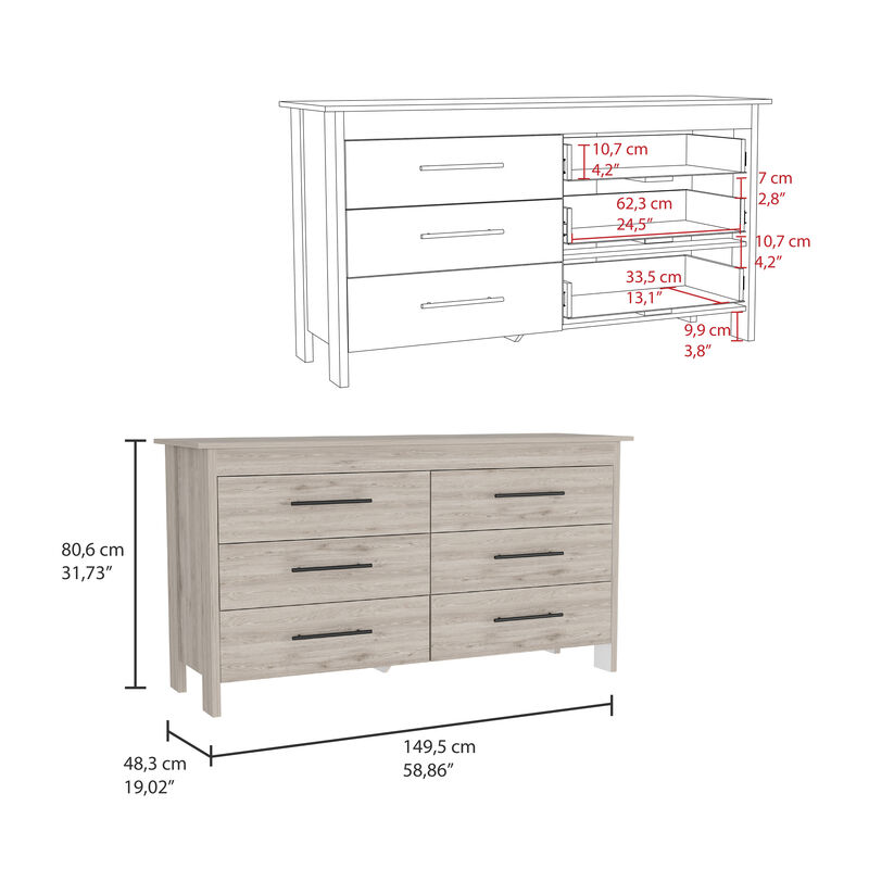 6 Drawer Double Dresser Wezz, Bedroom, Light Gray