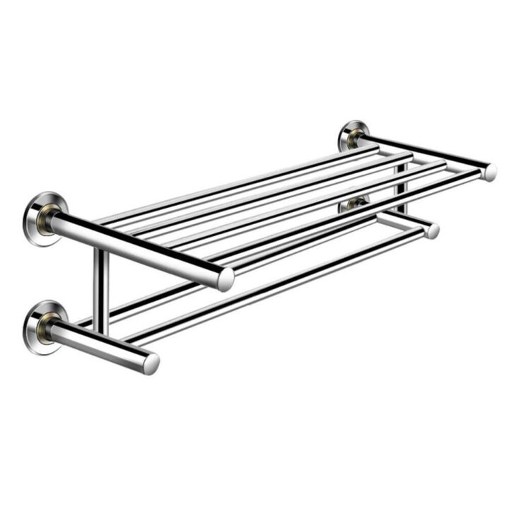Hivvago 24 Inch Wall Mounted Stainless Steel Towel Storage Rack with 2 Storage Tier