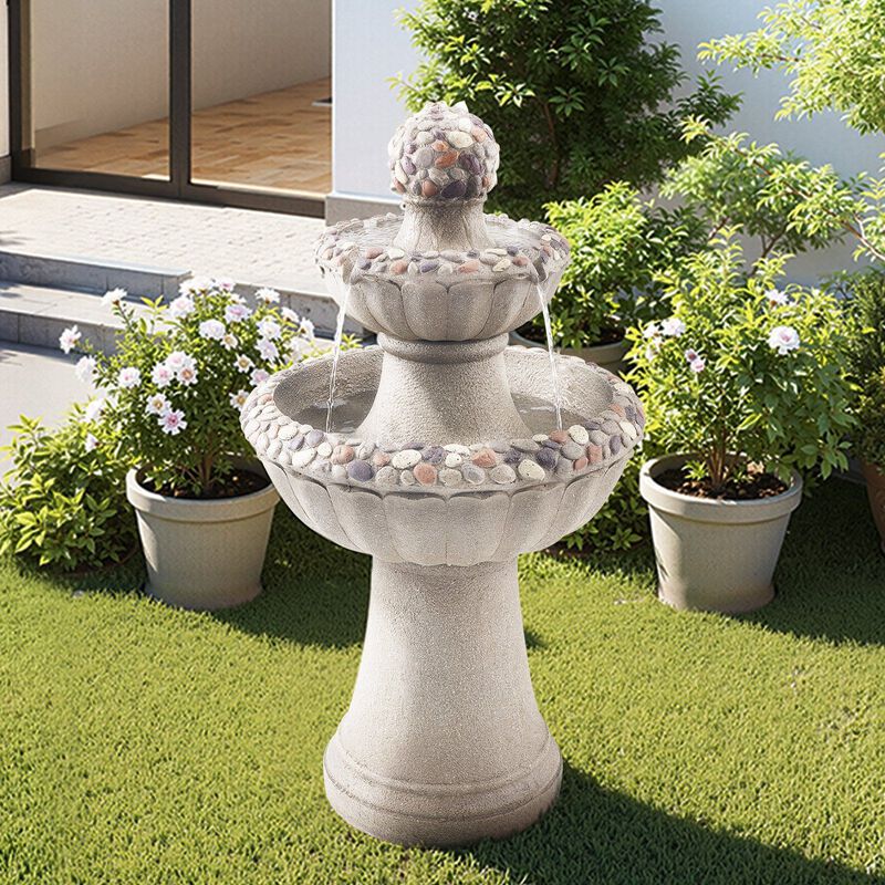 2-Tier Outdoor Water Fountain with Pump, Rock Style Garden Waterfall Fountain image number 1