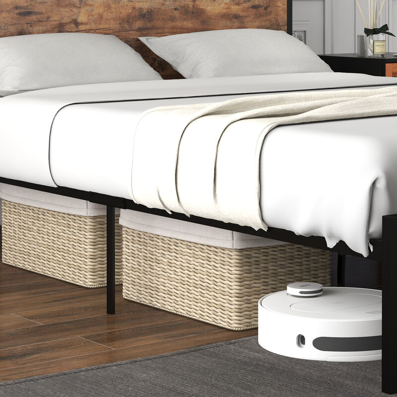 Bed Frame with 2-Tier Storage Headboard and Charging Station