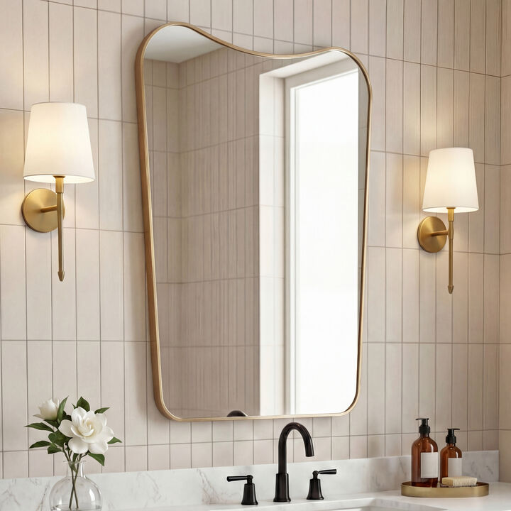 Alfie Irregular Metal Framed Wall Mounted Mirror with Flat Bottom