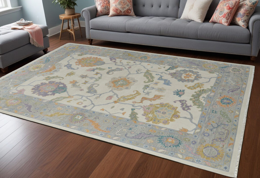 HomeRoots Wool Floral Hand Knotted Area Rug With Fringe
