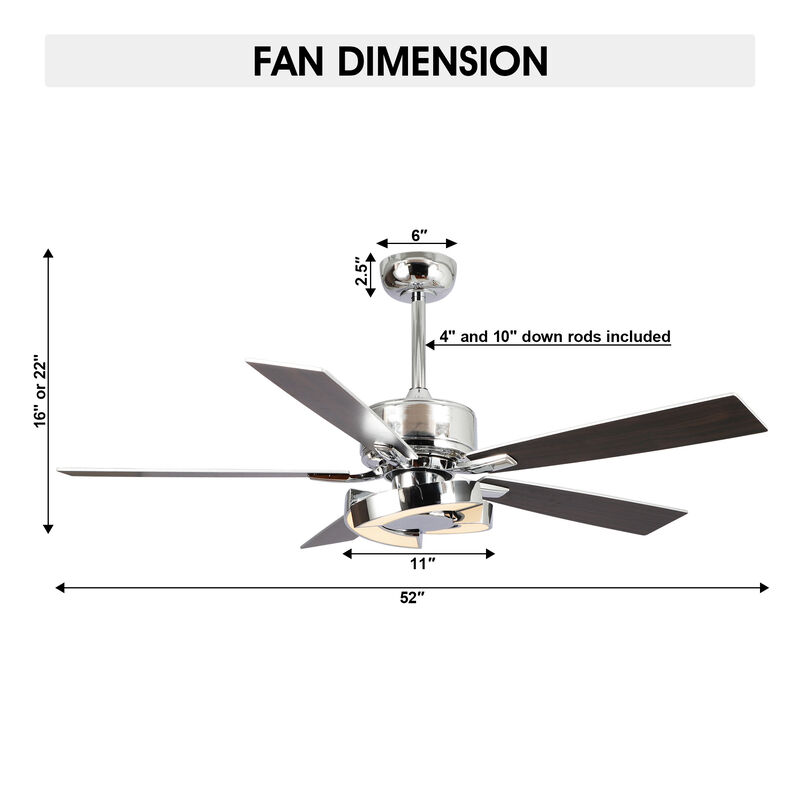 52 in. Integrated LED Chrome Ceiling Fan with Light and Remote