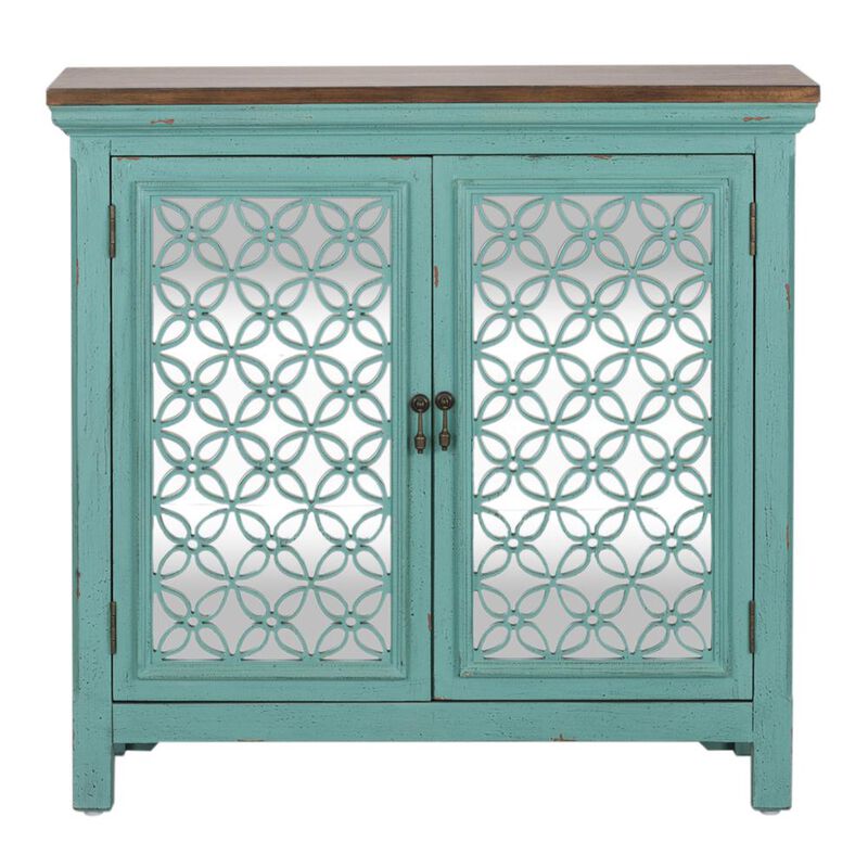 Liberty Furniture Kensington 2 Door Accent Cabinet in Turquoise w/ Worn Wood Tone Top image number 1