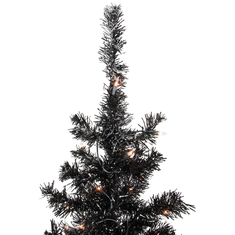 6' Pre-Lit Black Artificial Tinsel Christmas Tree  Clear Lights