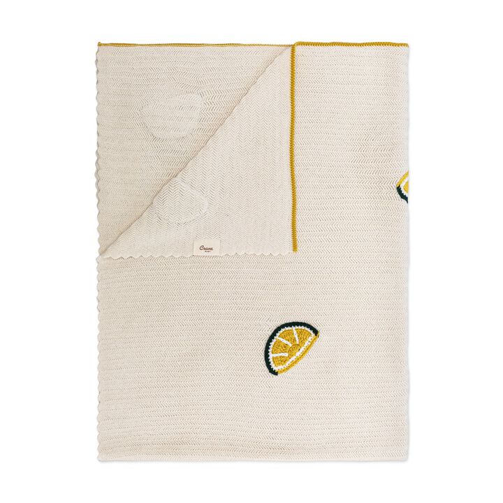 Clementine Lemon Embroidered Knit Baby Blanket