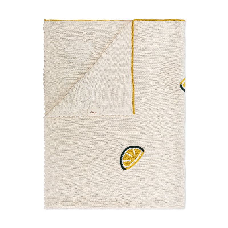 Clementine Lemon Embroidered Knit Baby Blanket image number 1