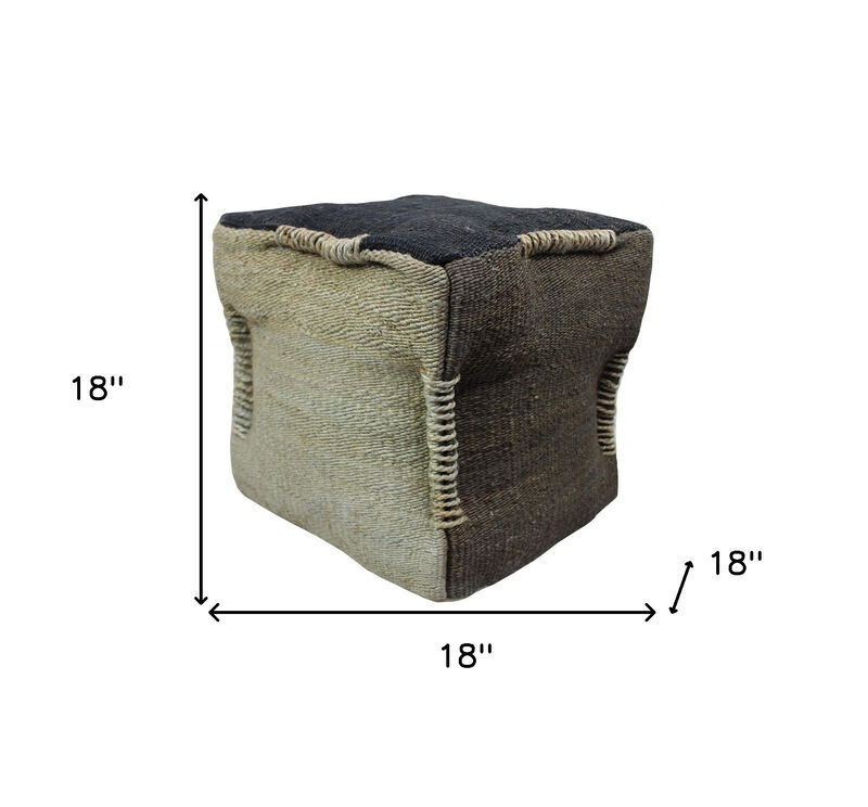 Hivvago 18 Inch Black and Taupe Jute Cube Pouf Ottoman