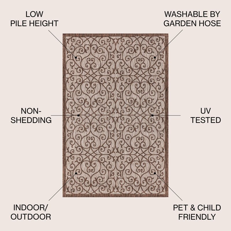 JONATHAN Y Madrid Vintage Filigree Textured Weave Indoor/Outdoor Black/Khaki 5 ft. x 8 ft. Area-Rug, Classic,Easy-Cleaning,HighT