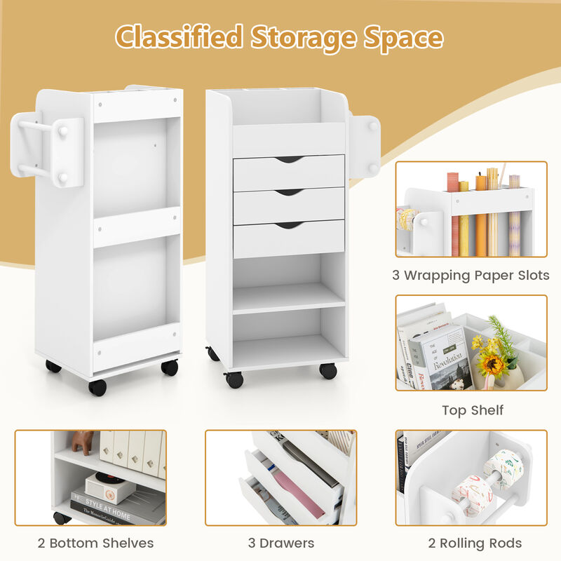 Utility Trolley with Open Shelves and 3 Drawers