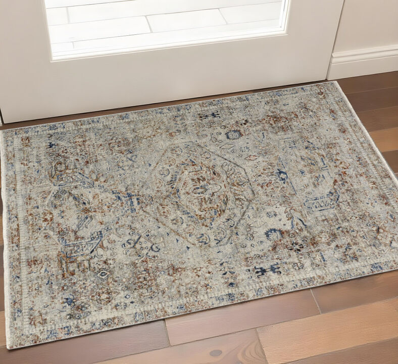 HomeRoots Oriental Distressed Area Rug With Fringe