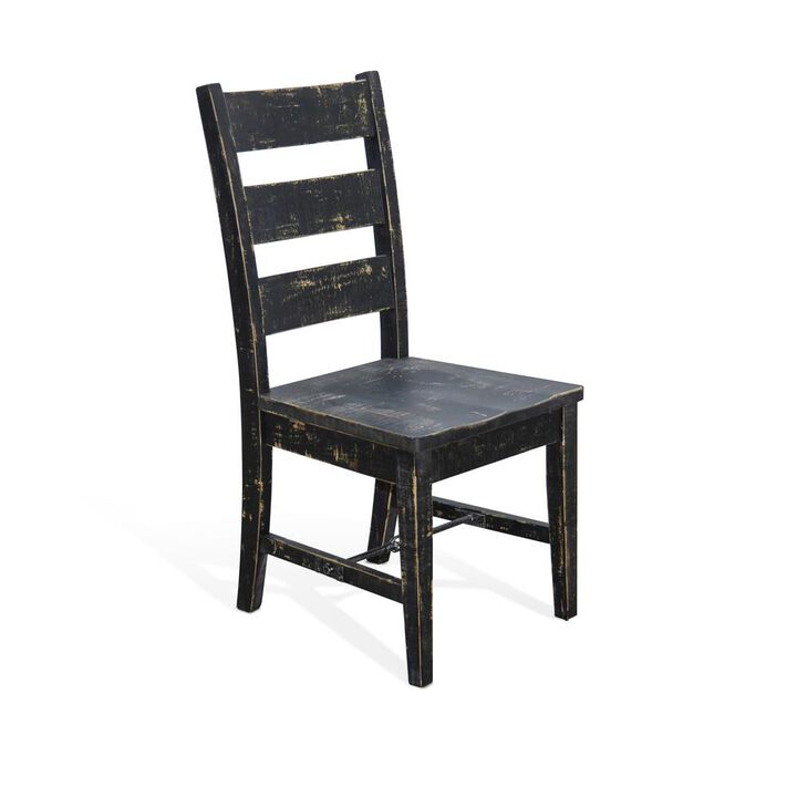 Sunny Designs Black Sand Ladderback Chair with Turnbuckle, Wood Seat