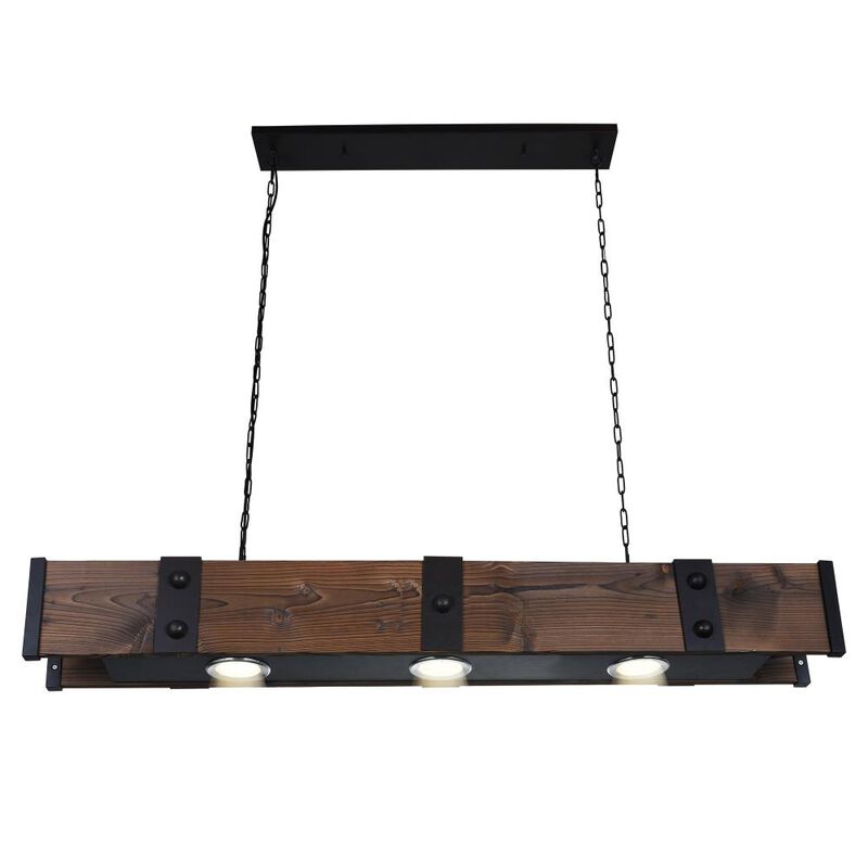 Pago Drum Shade Island Light With Black & Wood Finish