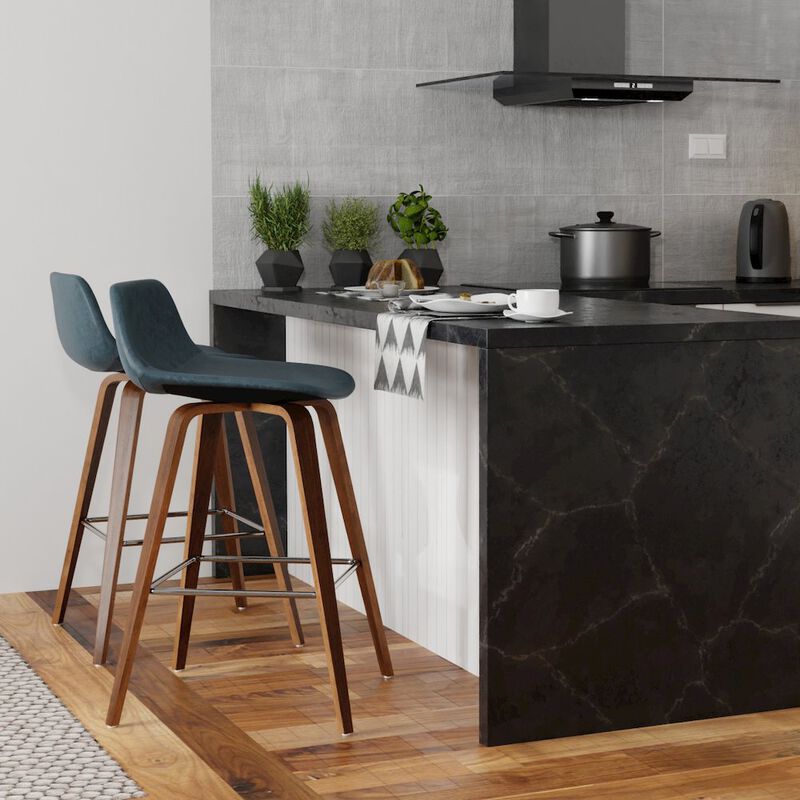 Simpli Home Counter Height Stool (Set Of 2) In Distressed Blue Vegan Faux Leather