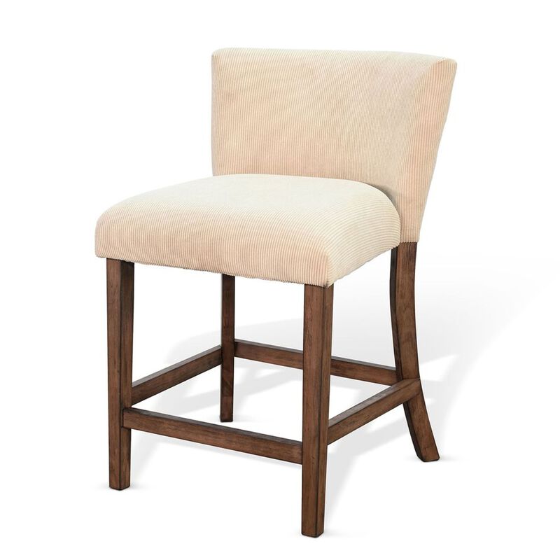 Giby Counter Stool Chair Set of 2, Beige, Dark Brown Solid Mahogany image number 2